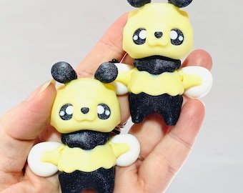 Sparkly Yellow Kawaii Articulated Bee Pixie - 3D Printed Trinkets, Keychain