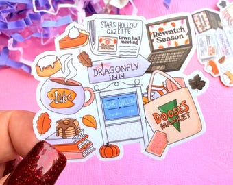 Pegatina de vinilo resistente al agua con diseño de collage de Stars Hollow GG Town - Vinilo decorativo de otoño