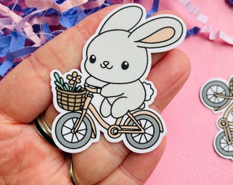 Cute Bunny On A Bike Matte Water Resistant Vinyl Sticker