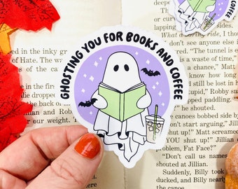 Ghosting you for books and coffee sticker, cute ghost sticker, Book Stickers for Kindle, Bookish Ghost, Spooky Book Sticker, Reading gifts