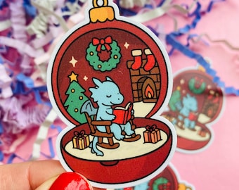 Adorno navideño de dragón con temática literaria, pegatina de vinilo resistente al agua, calcomanía para Kindle