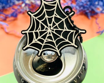 3D Printed Black Spider Web Soda Can Opener Keychain - Spooky Halloween Gift