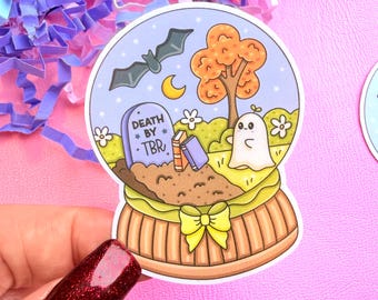 Pegatina de vinilo resistente al agua "Death By TBR Autumn Ghost" - Para iPad, Kindle, botella de agua.