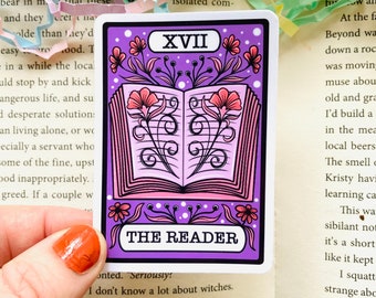 The reader Tarot Card Sticker, Floral book Sticker, Tarot card book Sticker, Bookish Stickers for Kindle, Book lover Sticker, Reading gifts
