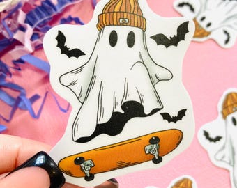 Pegatina de vinilo resistente al agua con diseño de fantasma patinador - Para Kindle, iPad, botella de agua