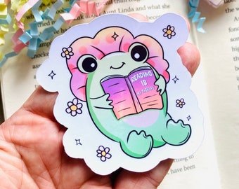 reading is my therapy sticker, Sticker for Kindle, Frog reading, Froggy things, frog stickers cute, frog gifts for women, book lover gift