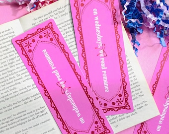 On Wednesdays We Read Romance Pink Linen Bookmark, Reading Accessories, Page Saver, Book Club Gift