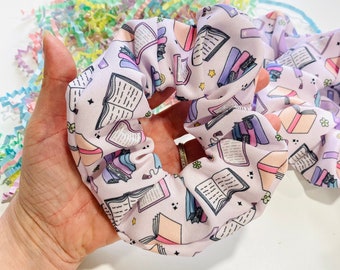 Pretty Pastel Bookish Scrunchie, Bookworm Hair Tie, Gift for Reader, Ponytail Holder