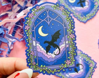 Adesivo de vinil resistente à água para janela com dragão de fantasia