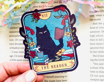 The reader Tarot Card Vinyl Sticker, Book Stickers for Kindle, Cat Sticker, cats and books sticker, Book lover Sticker, Bookworm Gifts