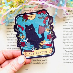 Der Leser Tarot Karte Vinyl Aufkleber, Buch Aufkleber für Kindle, Katzen Aufkleber, Katzen und Bücher Aufkleber, Buchliebhaber Aufkleber, Bücherwurm Geschenke