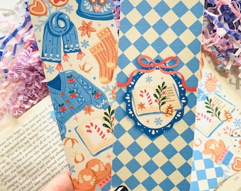 Cozy Bookish Christmas Handmade Bookmark, Festive Bookmarks, Linen Card Bookmark, Reading Accessories, Book Club Gift, Gifts under 5