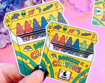Pegatina de vinilo con diseño de lápices de colores para amantes de los libros.