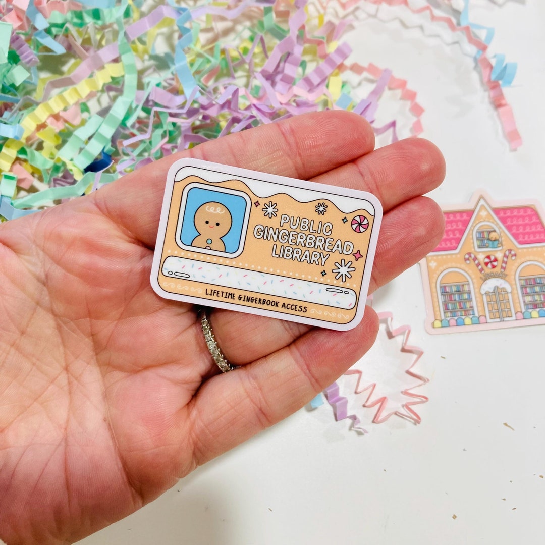 Public Gingerbread Library Card Vinyl Sticker, Christmas Bookish ...