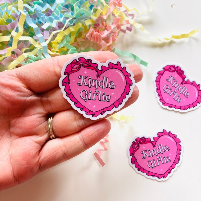 Kindle girlie pink coquette heart bow sticker