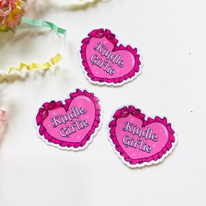 Kindle girlie pink coquette heart bow sticker
