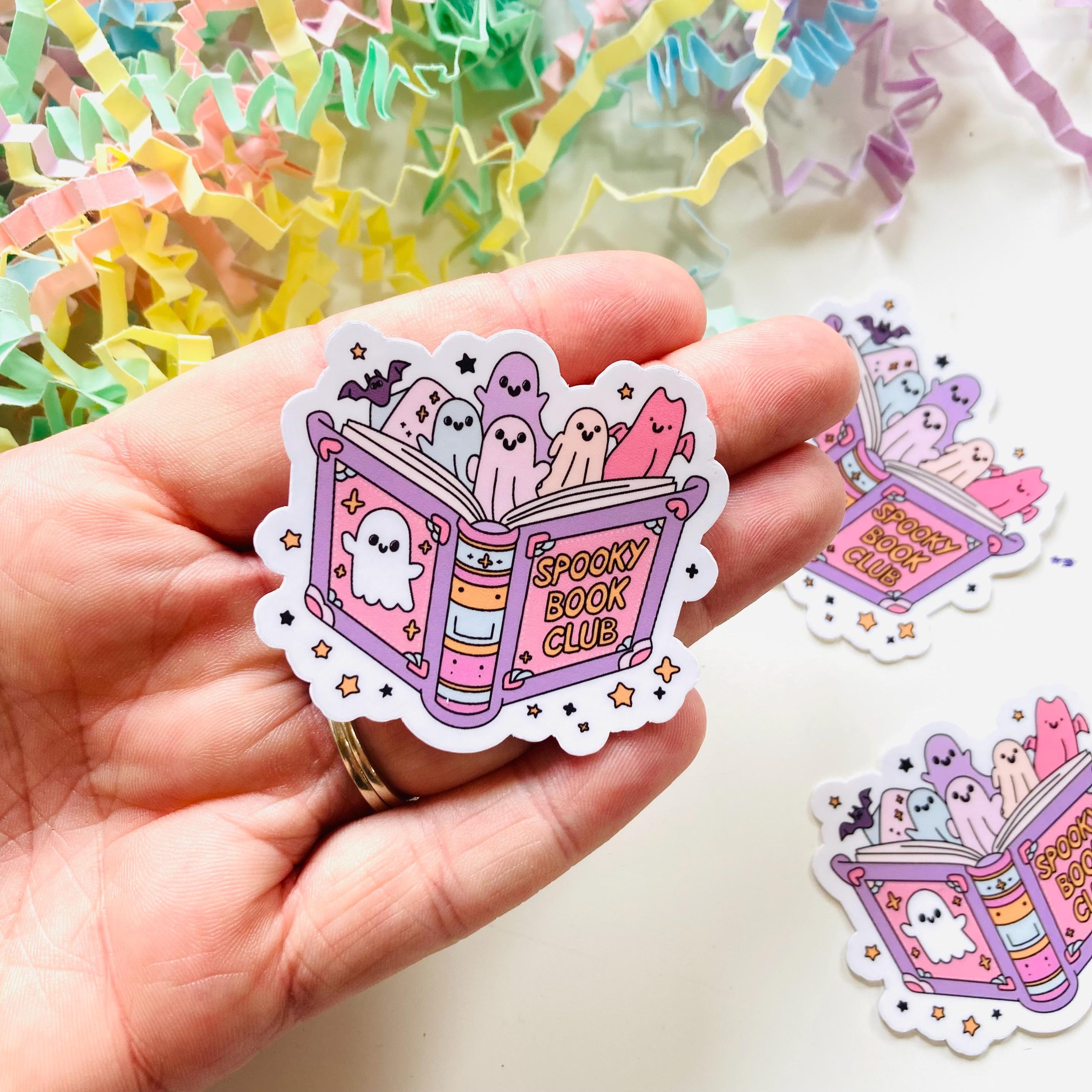 Spooky Book Club Sticker, Cute Ghosts Reading Sticker, Halloween ...