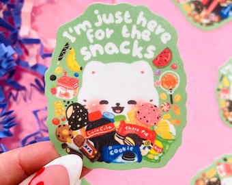 Adesivo de vinil kawaii "Só estou aqui pelos lanches"