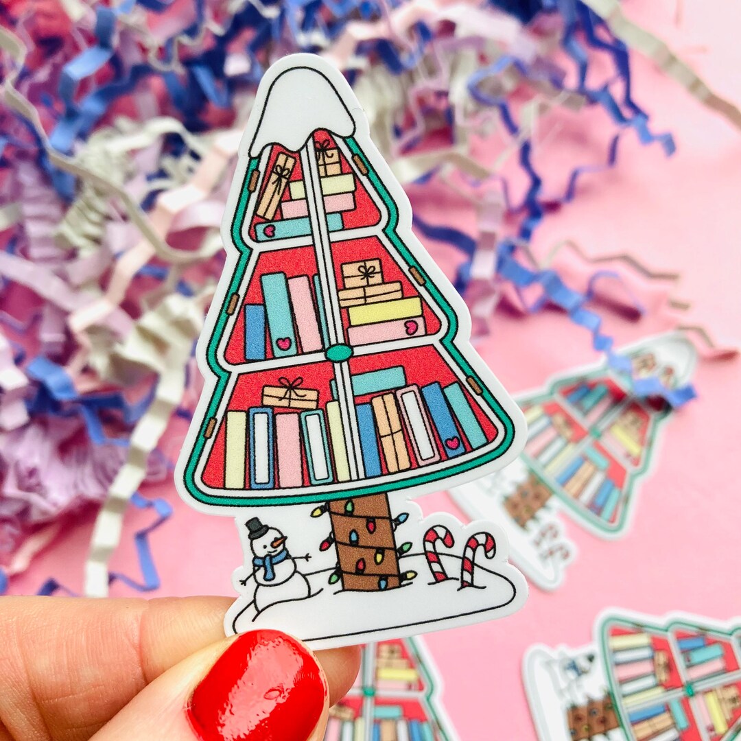 Christmas Tree Library Vinyl Sticker, Funny Bookish Christmas Winter ...
