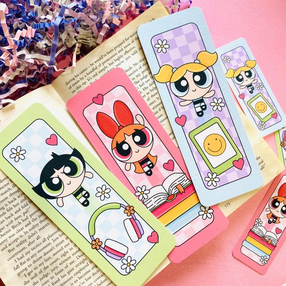 Bookish Puff Girls Bookmark, 90’s Bookmark, Mini Bookmark, Linen Cardstock Bookmark, Reading Accessories, Page Saver, Book Club Gift
