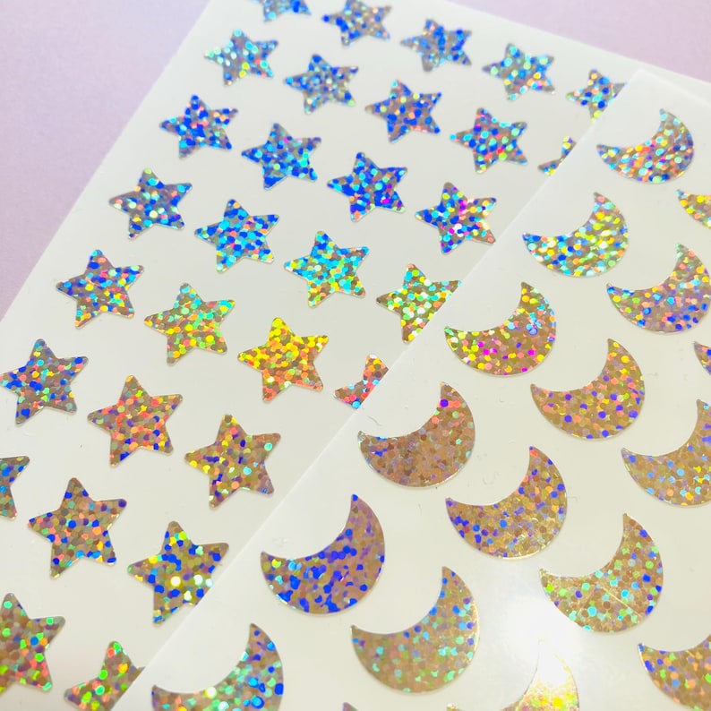 Permanent vinyl stars moon holographic sticker sheet
