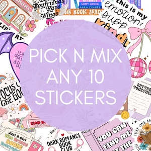 Sticker Packs, Any 10 Stickers, Pick Your Own Sticker Bundles, Bookish Stickers, Stickers for E-Reader, Stickers for Kindle Case, Book Lover