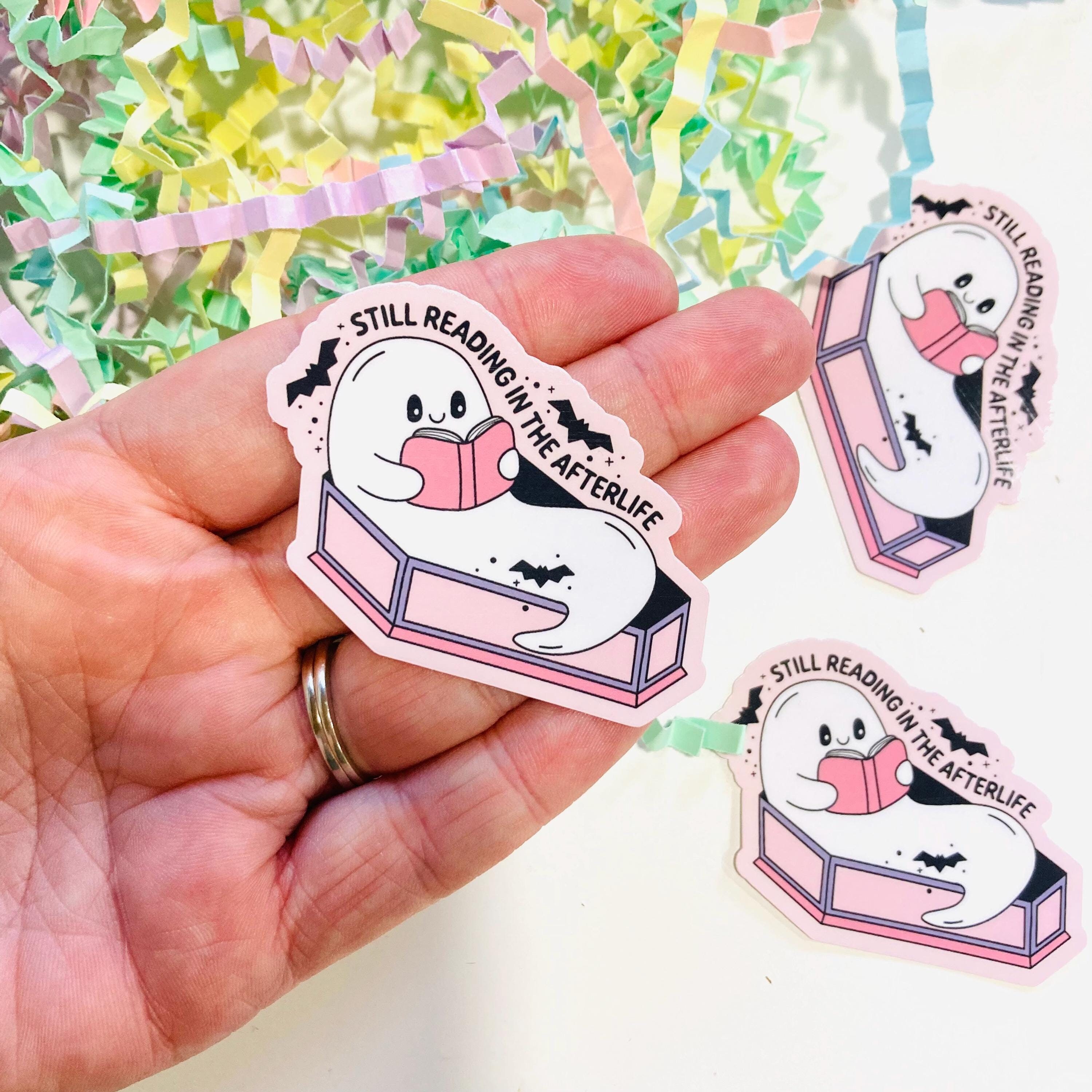Still Reading in the Afterlife Sticker, Ghost Reading a Book in a ...