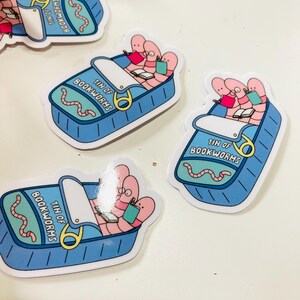Tin of bookworms bookish vinyl water resistant die cut sticker