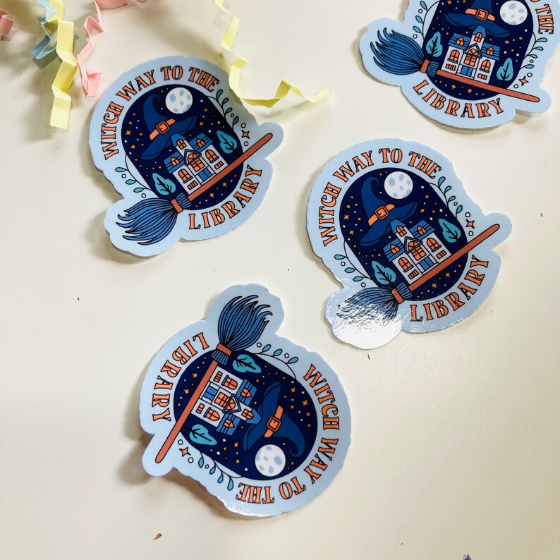 Witch way to the library die cut sticker