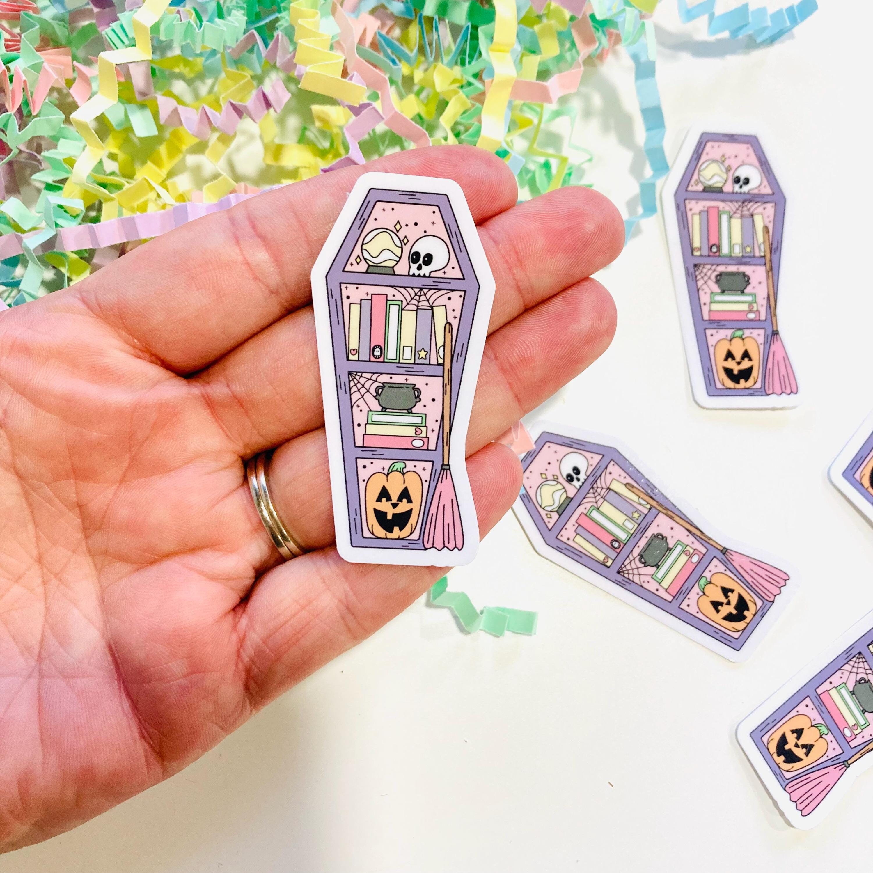 Spooky Witch Bookshelf sticker, Pastel Spooky Shelf Sticker, Cute Coffin Bookcase, Book Stickers for Kindle, Fall Book Sticker, Bookish Gift
