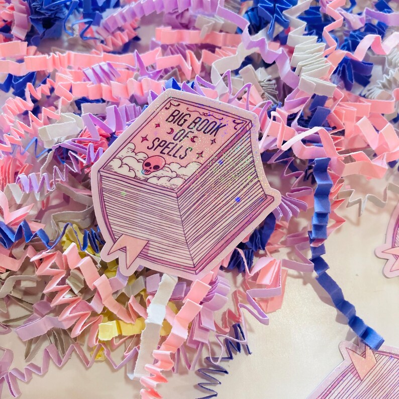 pastel goth big book of spells sparkly vinyl die cut sticker
