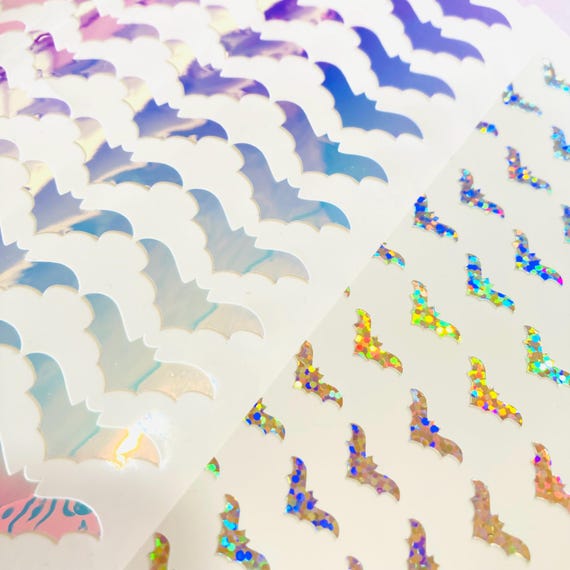 Bats Permanent Vinyl Sticker Sheet, Waterproof Holographic Vinyl stickers for bottle, Weatherproof, Bujo, Planner, Stickers for Kindle,