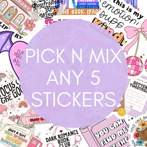 Sticker Packs, 5 beliebige Sticker, Wähle Deine eigenen Sticker-Bundles, Bücherwurm Vinyl-Sticker, Sticker für E-Reader, Sticker für Kindle-Hülle