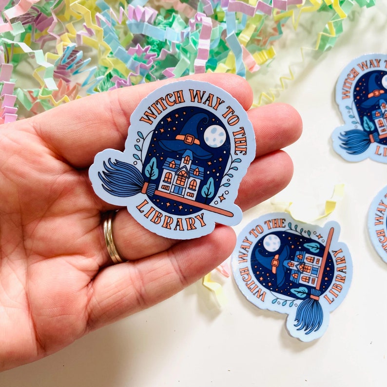 Witch way to the library die cut sticker