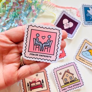 Forced proximity romance trope sticker