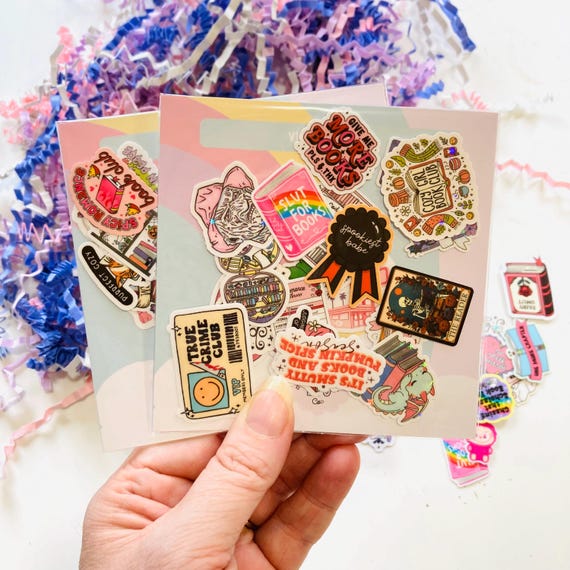 Mystery Grab Bag of 25 Small Die cut Vinyl Stickers, Bookish Mini Sticker pack, Book lover Stickers, Funny Book Sticker, Mixed Sticker Pack