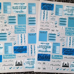 144 naklejki do kalendarza/pamiętnika islamskiego, cytaty islamskie, hadis dnia, słowa arabskie, motyw islamski, harmonogram modlitwy, idealne do śledzenia