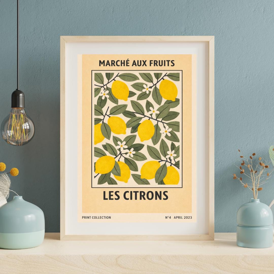 French Lemon Poster Print, Vintage Citrus Wall Art, Kitchen Decor ...