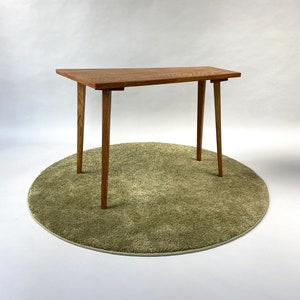 Vintage midcentury houten asymmetrische salontafel uit de jaren 60, lichte, hoge, heldere houtnerf, gerestaureerd afbeelding 3