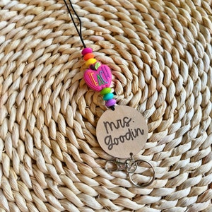 Rainbow Lanyard, Teacher Lanyard Personalized, Beaded Lanyard, Back to School Lanyard, Teacher Gift, Teacher Appreciation Gift, Badge Holder