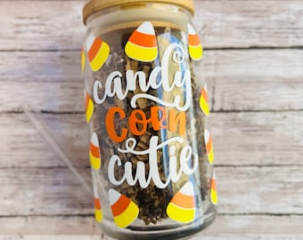 Candy Corn Iced Coffee Glasses, Halloween Libbey Glass, Fall Iced Coffee Cup, Spooky Teacher Gift, Personalized Gift