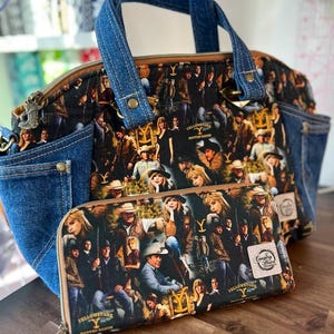 Conjunto de bolso y billetera a juego de tela personalizada y mezclilla reciclada