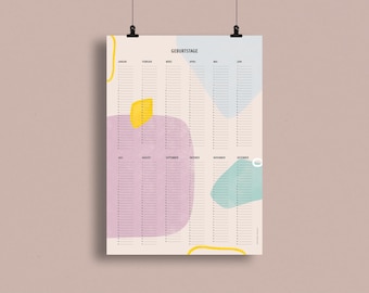Birthday calendar, DIN A2, wall calendar, wall planner, perpetual, graphic, poster