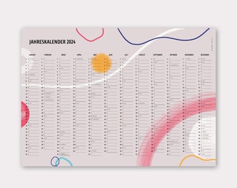 Annual planner 2024, DIN A2, birthday calendar, graphic, poster