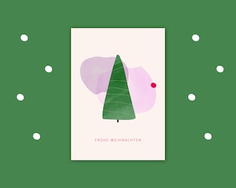 Christmas card fir tree, A6, greeting card, postcard, illustration, watercolor