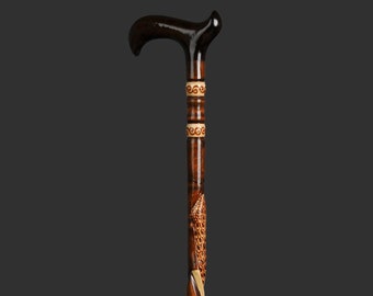Personalized Hand Carved Cornel Wood Walking Cane - Snake Design
