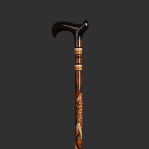 Personalized Hand Carved Cornel Wood Walking Cane - Snake Design