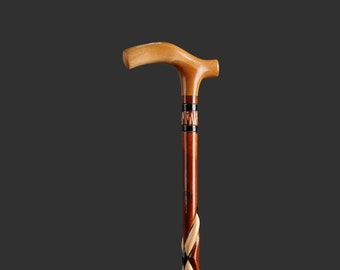 Personalized Hand Carved Cornel Wood Walking Cane: Handmade Wooden Stick