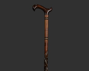 Personalized Hand Carved Cornel Wood Walking Cane - Handmade in Turkey