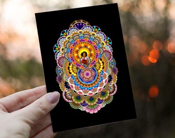Art, Postcard, Psychedelic, Motherhood, Bright, Bold, Mandala, Colourful, Sunset, Flower